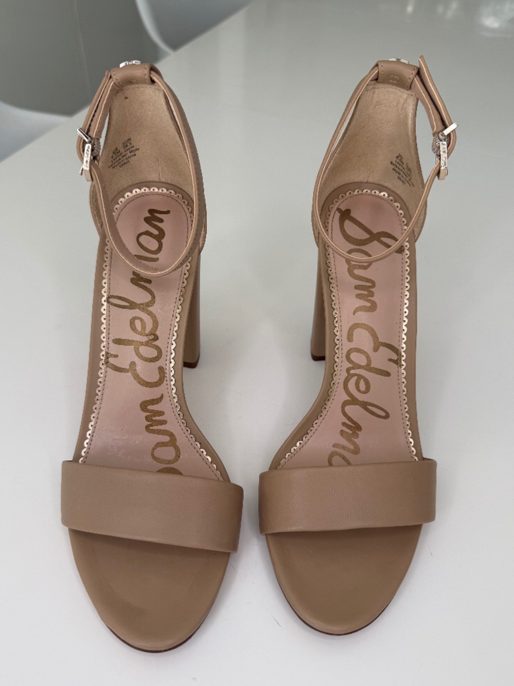 Sam Edelman Yaro High Heel Sandal - Block Heel Pump - Beige Leather - 8.5 - Picture 2 of 8